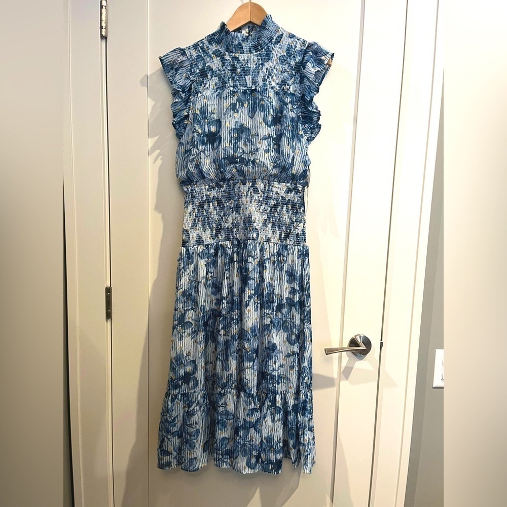 Aqua Blue Floral Ruffled Maxi Dress